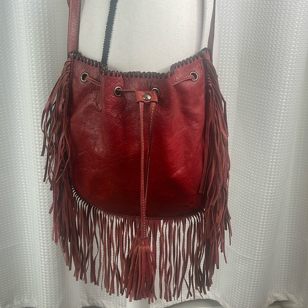 Patricia Nash Vincenzo Leather Crossbody Bag Fringe Hobo Boho Western Festival